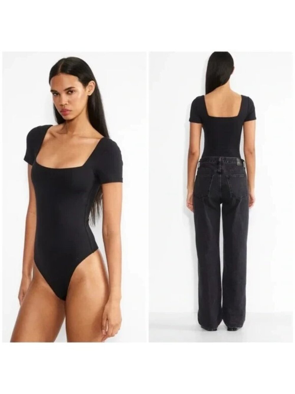 Babaton Contour Squareneck Short Sleeve Bodysuit Black, Size XS